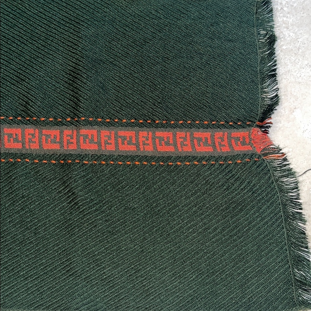 Vintage Fendi Dark Green w/Orange FF logo Wool Scarf - Picture 2 of 5